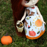 Playscale doll dress in fall or autumn print