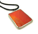Red Orange Soldered Glass Pendant Necklace
