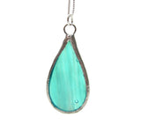Teal Stained Glass Raindrop Pendant Necklace