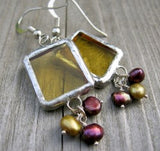 Soldered glass earrings with freshwater pearls