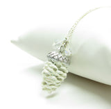 White miniature pine cone pendant necklace