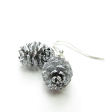 Silver pine cone earrings made from real pine cones