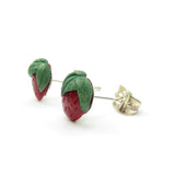 Post earrings with polymer clay strawberries