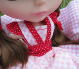 Blythe dress with red polka dots and ruffled sleeves