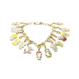 Strawberry Shortcake enamel charms on gold charm bracelet