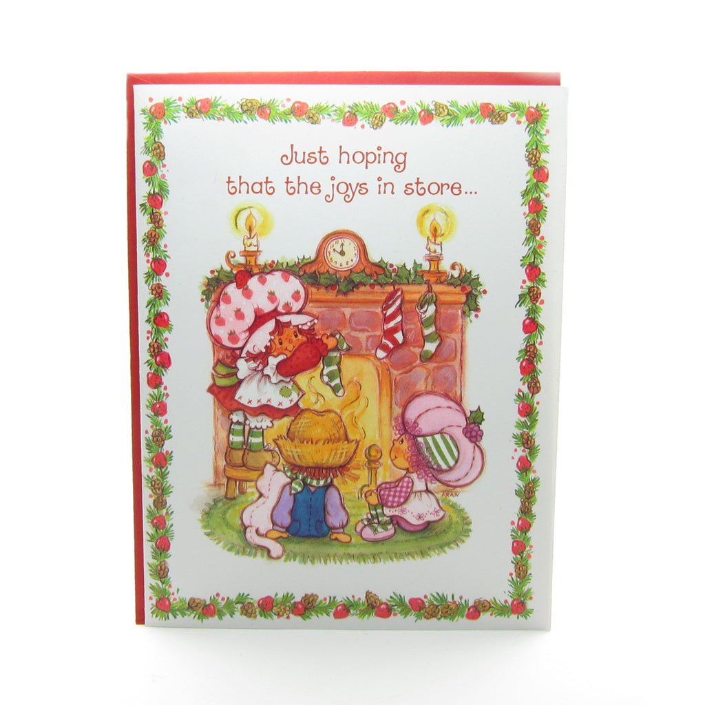 Happy Holidays Strawberry Shortcake Christmas Greeting Card with Fireplace