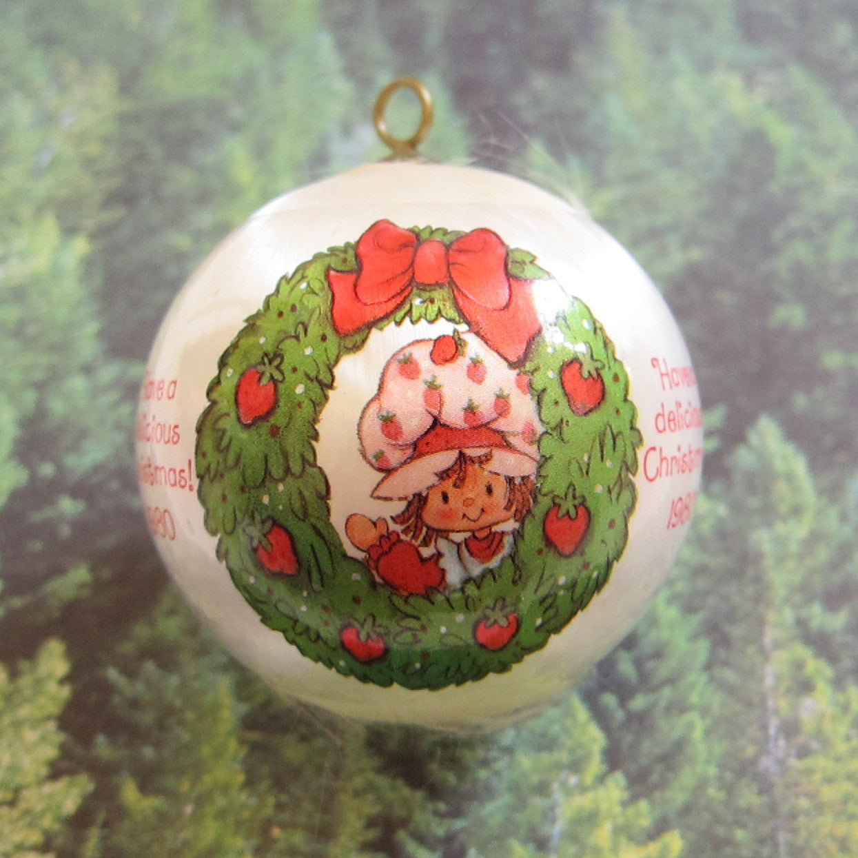 Strawberry Shortcake Christmas ornament with wreath