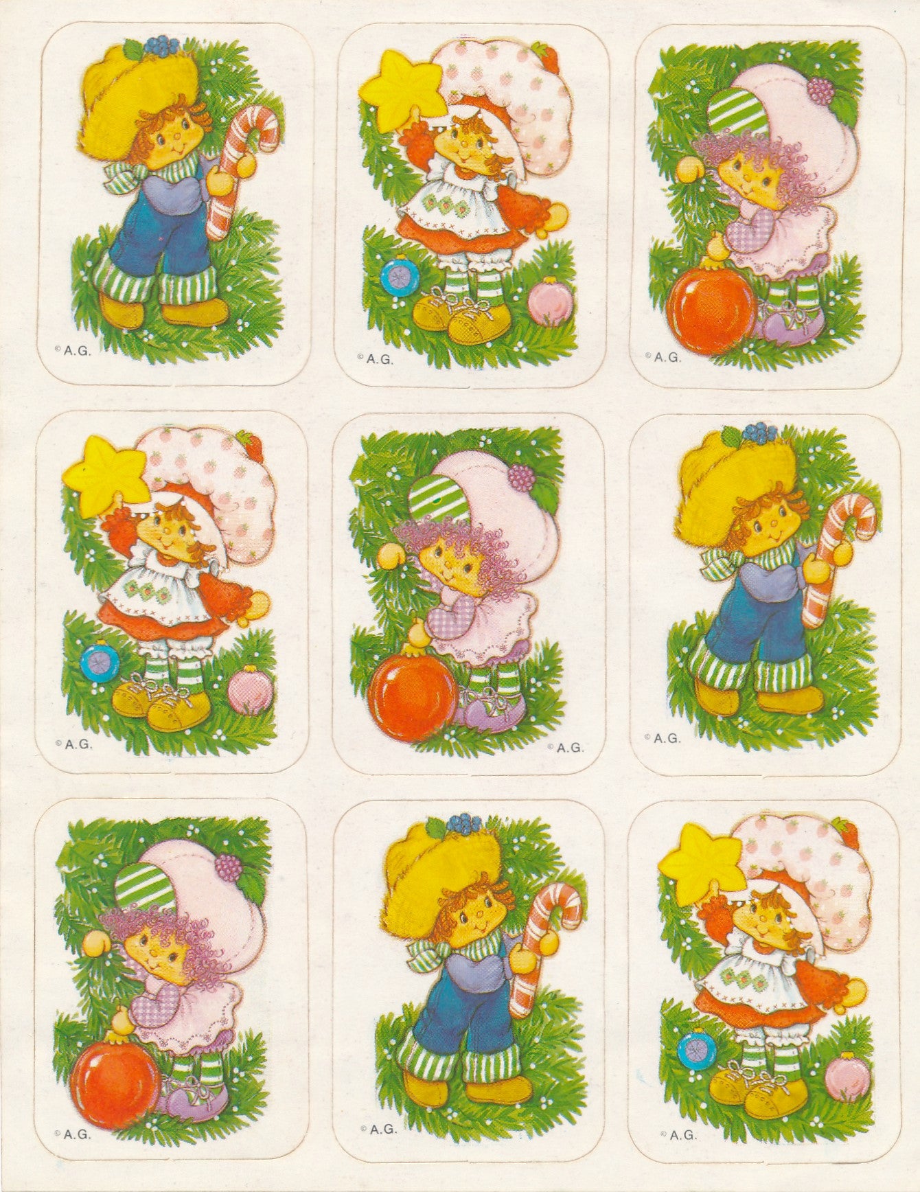 Strawberry Shortcake Christmas Tree Stickers Vintage Unused Sticker Sh