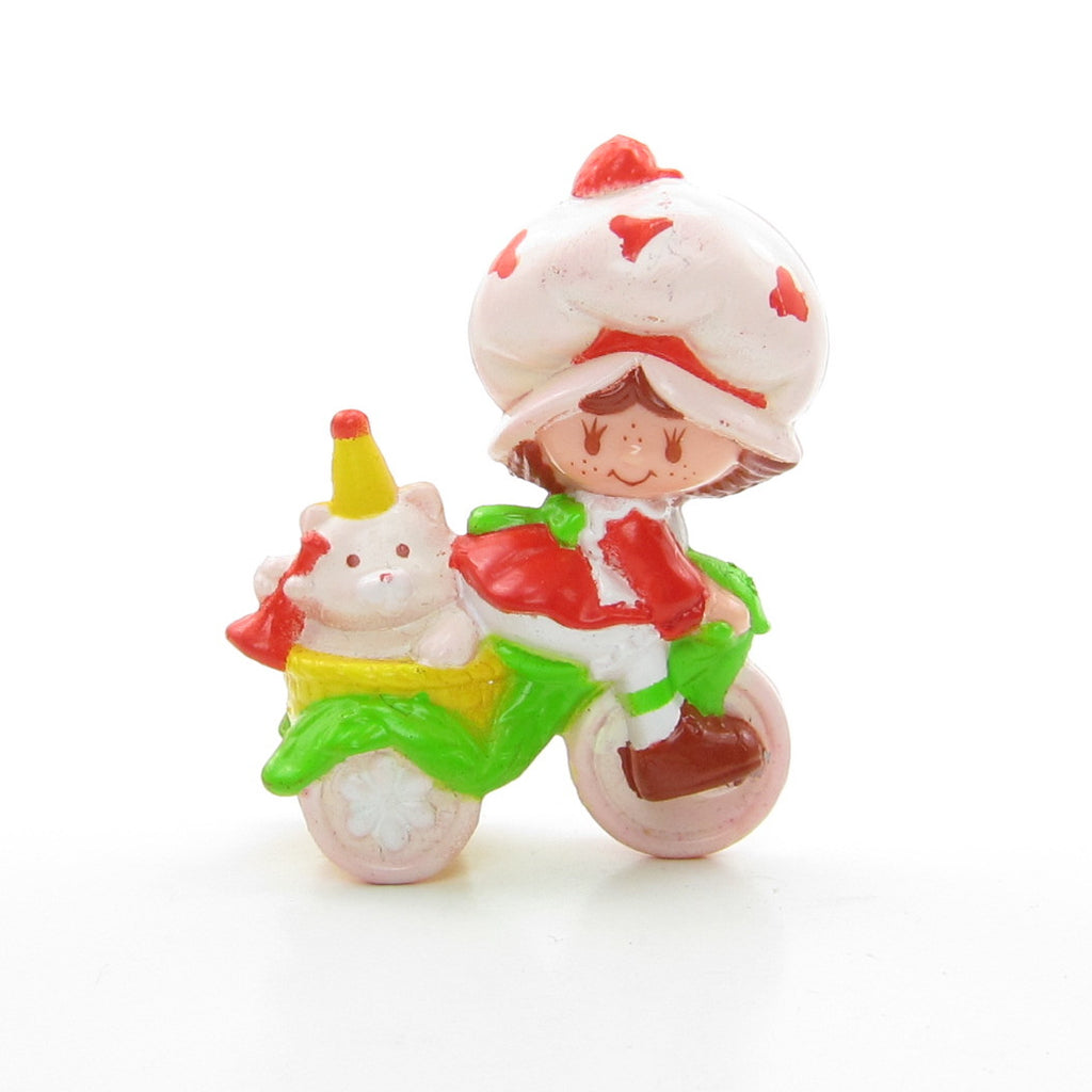Strawberry Shortcake Riding a Tricycle with Custard Miniature Figurine - RARE