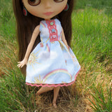 Blythe doll dress with pink trim and pastel buttons