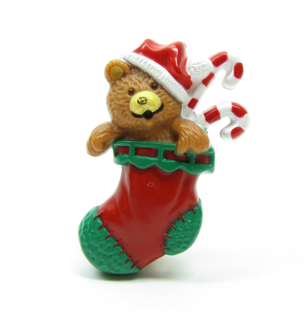 Teddy Bear Pin 1985 Hallmark Lapel Pin Christmas Stocking