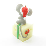 Mouse with Santa hat on Swiss cheese Hallmark ornament