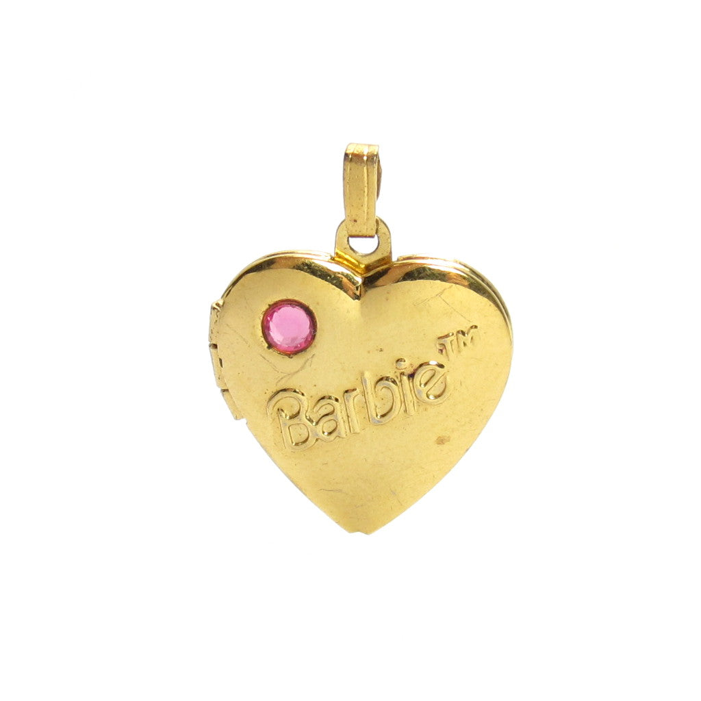 Barbie Locket Vintage Gold Heart Pendant Charm with Pink Rhinestone