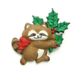 Hallmark raccoon pin with holly leaves