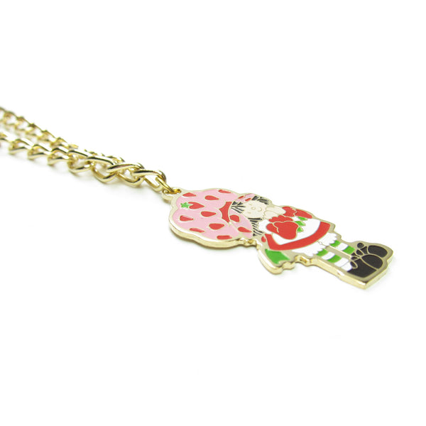Strawberry Shortcake Bracelet Gold Vintage 1980 with Enamel Charm