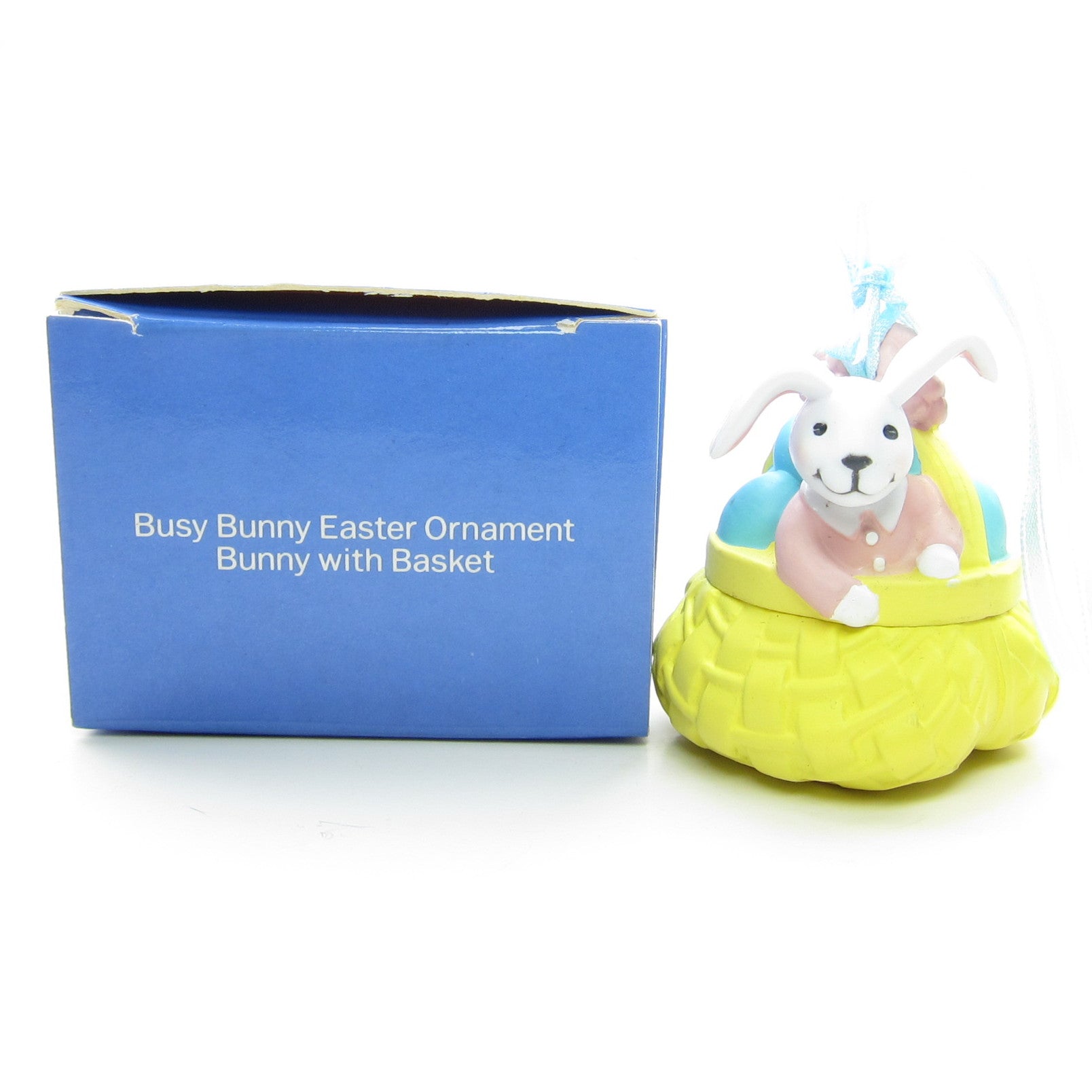 Avon Busy Bunny Vintage Easter Bunny with Basket Ornament Brown Eyed Rose