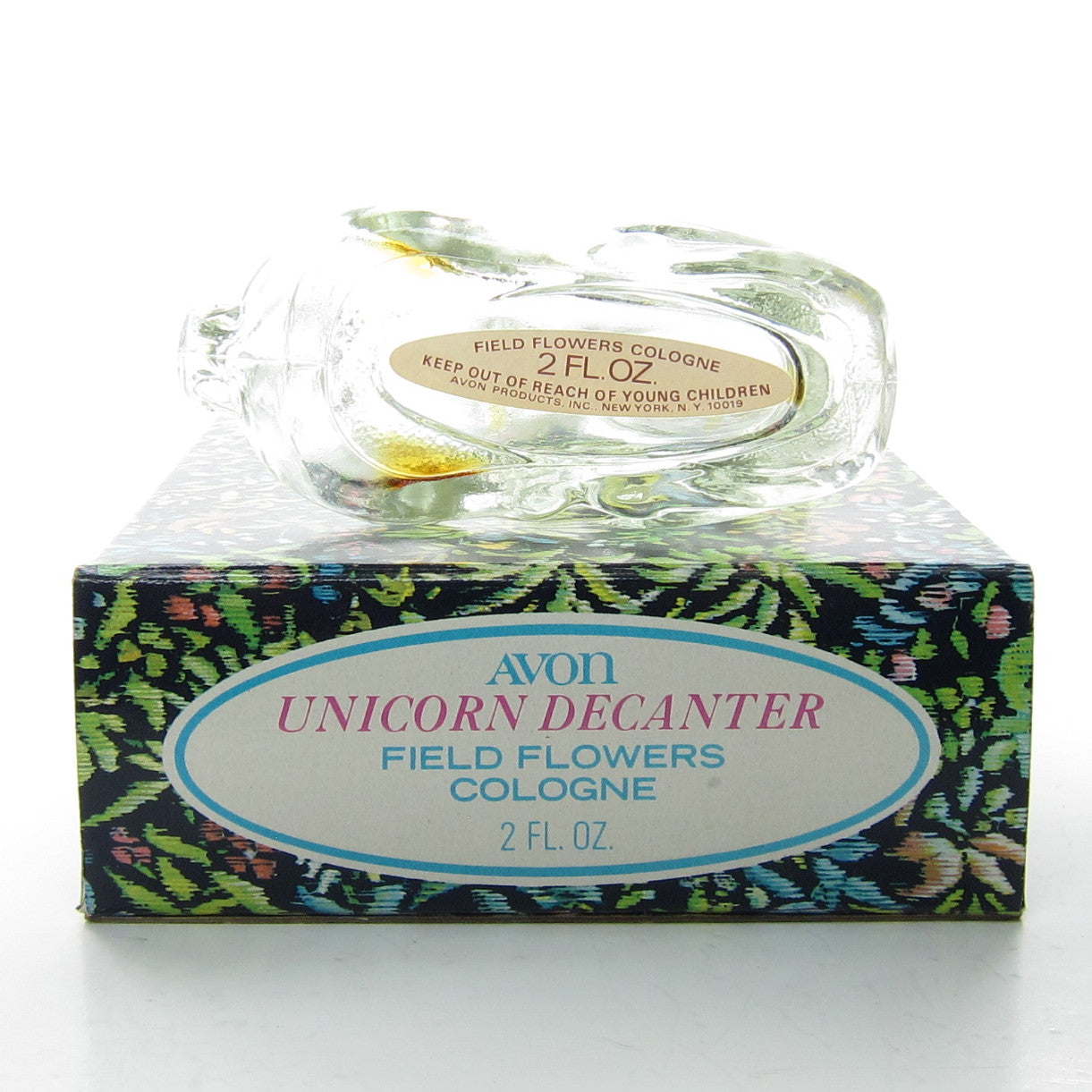Avon Unicorn Decanter Field Flowers Cologne Bottle with Box Brown