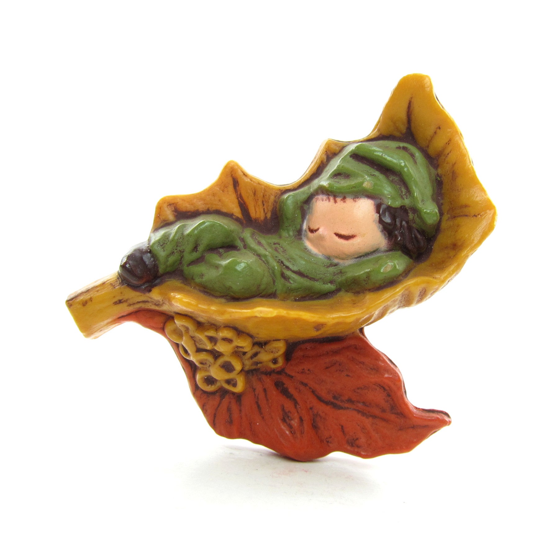 Hallmark pixie boy sleeping in leaf pin