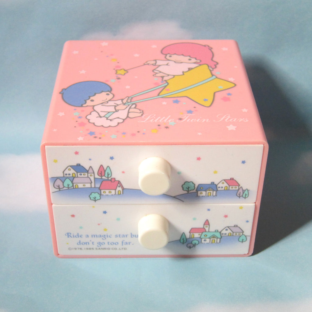 Little Twin Stars 1985 Drawer Trinket Box - "Ride a magic star but don't go too far"