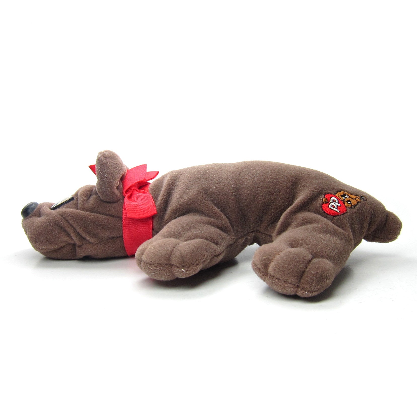 Pound Puppies Plush Toy Small Brown Puppy with Red Bow Brown