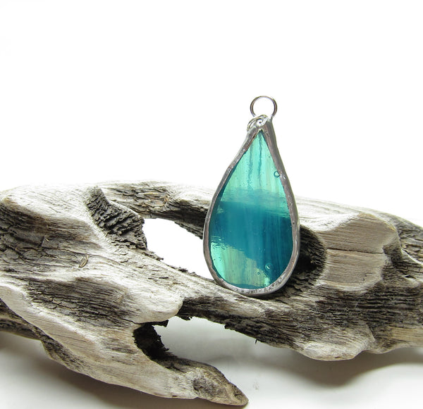 Washington Raindrop Necklace Teal Stained Glass Pendant on Sterling Si ...