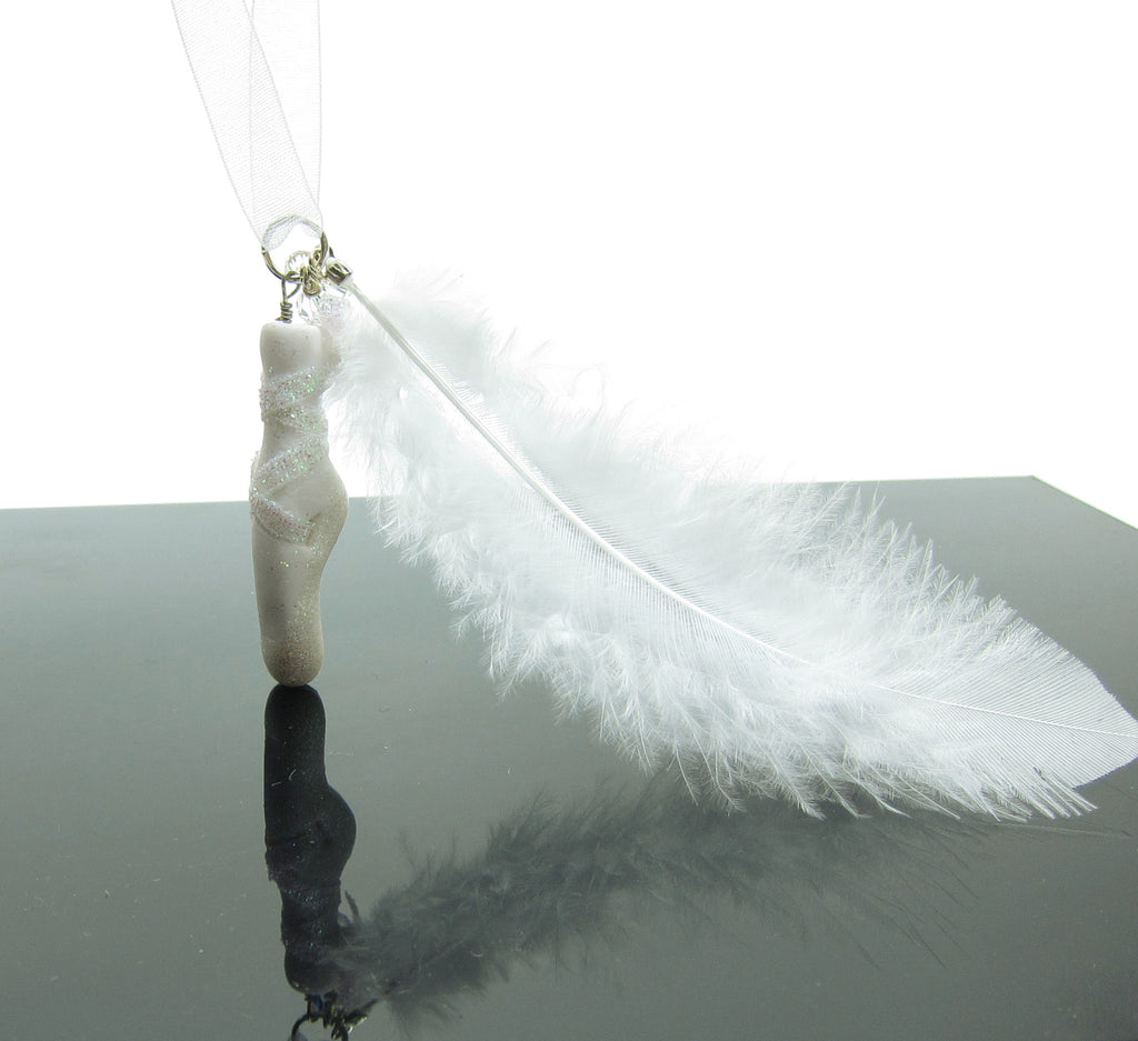 White Swan Necklace Polymer Clay Ballet Slipper Pointe Shoe - Odette from Swan Lake