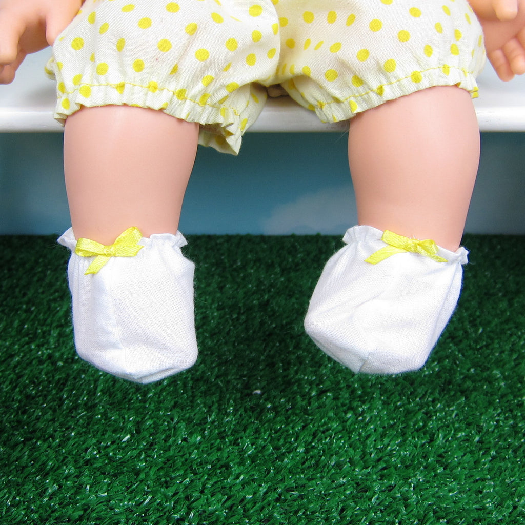Baby Doll Booties - White with Yellow Bow