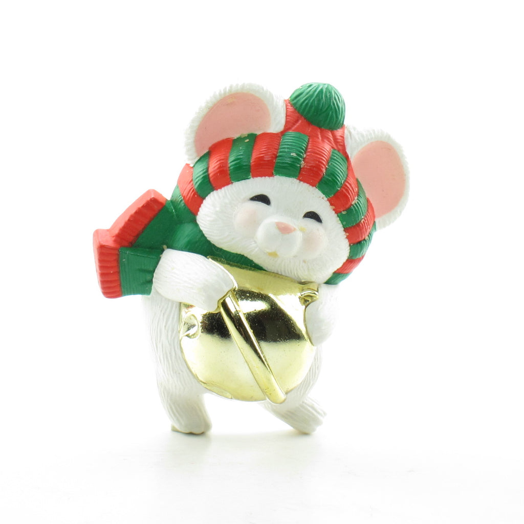 White Mouse with Jingle Bell Hallmark Christmas Lapel Pin