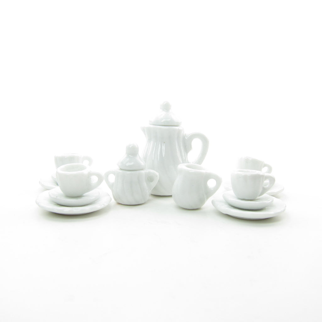 White Miniature Tea Set Dollhouse 1:12 Scale