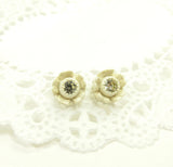 White rhinestone rose post earrings