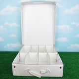 White vinyl doll storage case