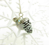 Nature Jewelry Snowy Pine Cone Charm Necklace