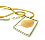Soldered Glass Pendant on Gold Cord Necklace