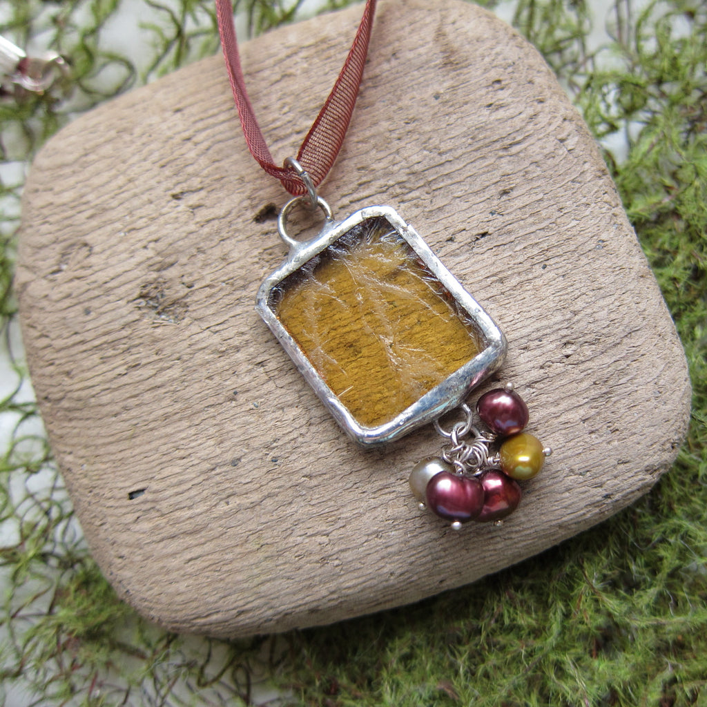 Yellow Stained Glass Necklace with Freshwater Pearls