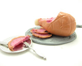 Polymer clay dollhouse ham on the bone miniature food